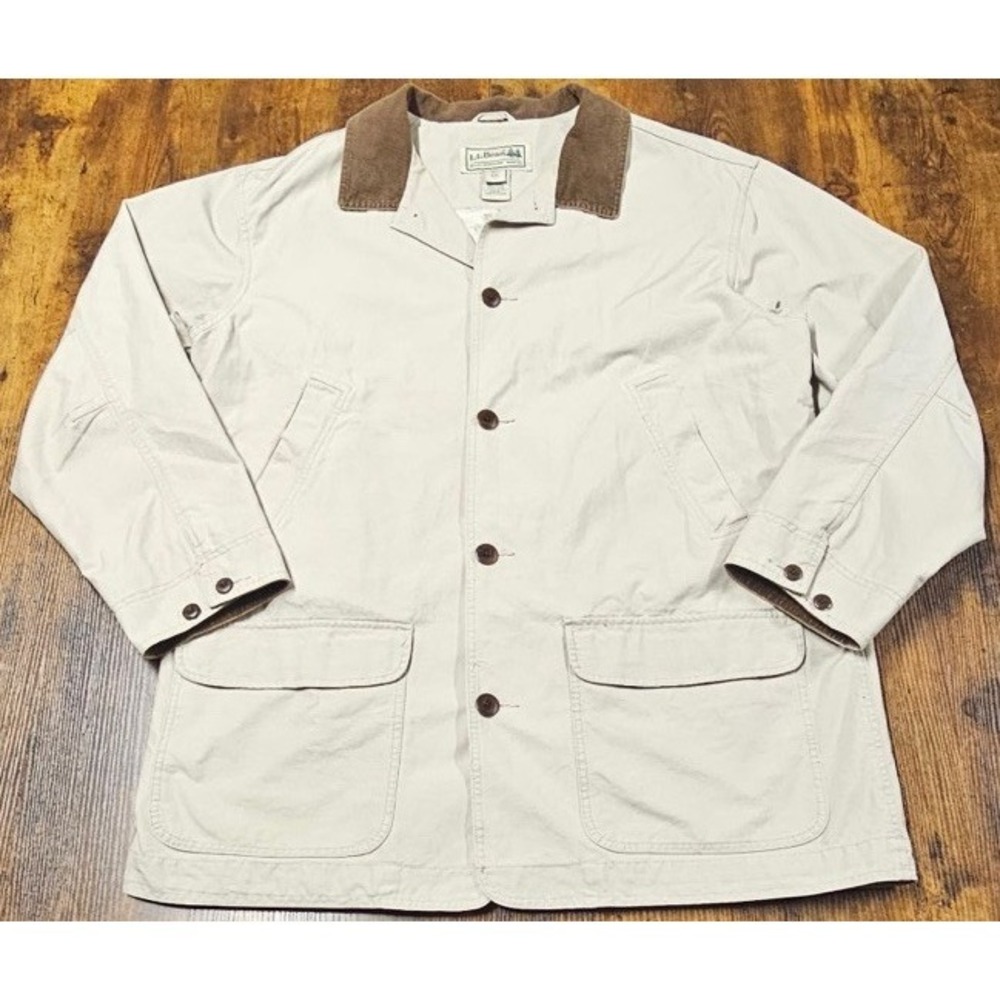 VTG 00' LL Bean‎ Beige Tan Canvas Chore Button Barn Field Coat Jacket Men's 2XLT